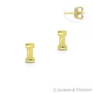 Initial Letter "I" Stud Earrings with Push-Back Posts in 14k Yellow Gold